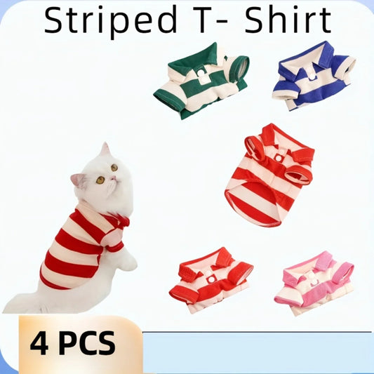 Striped T-Shirts for Cats and Dogs - Lightweight Summer Apparel - Two-legged Design