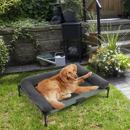 Outdoor Elevated Bed.  Cooling Lounger. Mesh Cot perfect for Camping. Bed with Detachable Plush Bolster