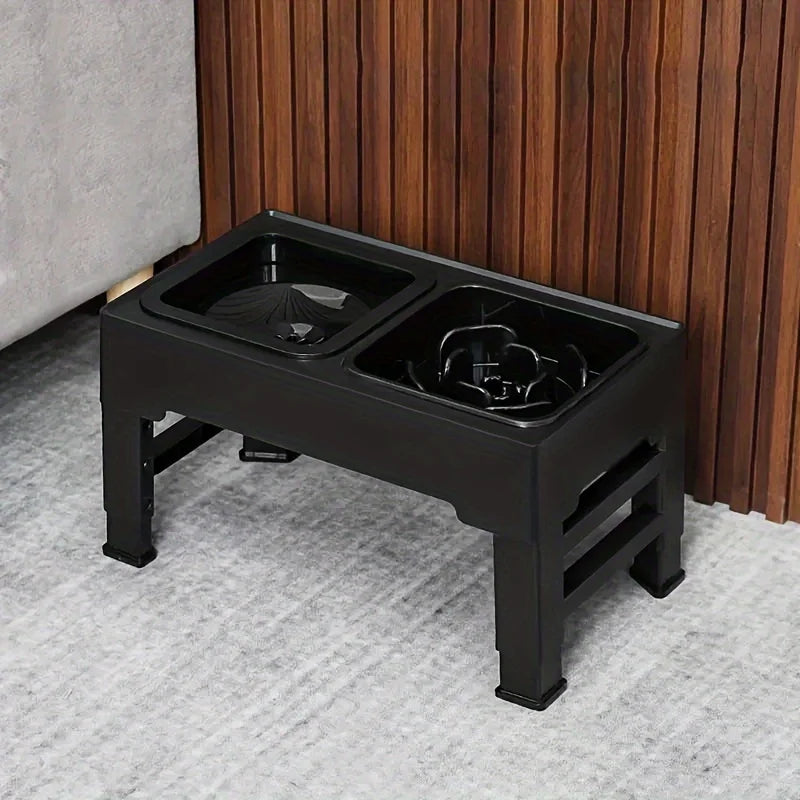 Adjustable Bowl Holder Folding. Food Bowl Table. Stainless Steel Basin. Non-slip Table Legs