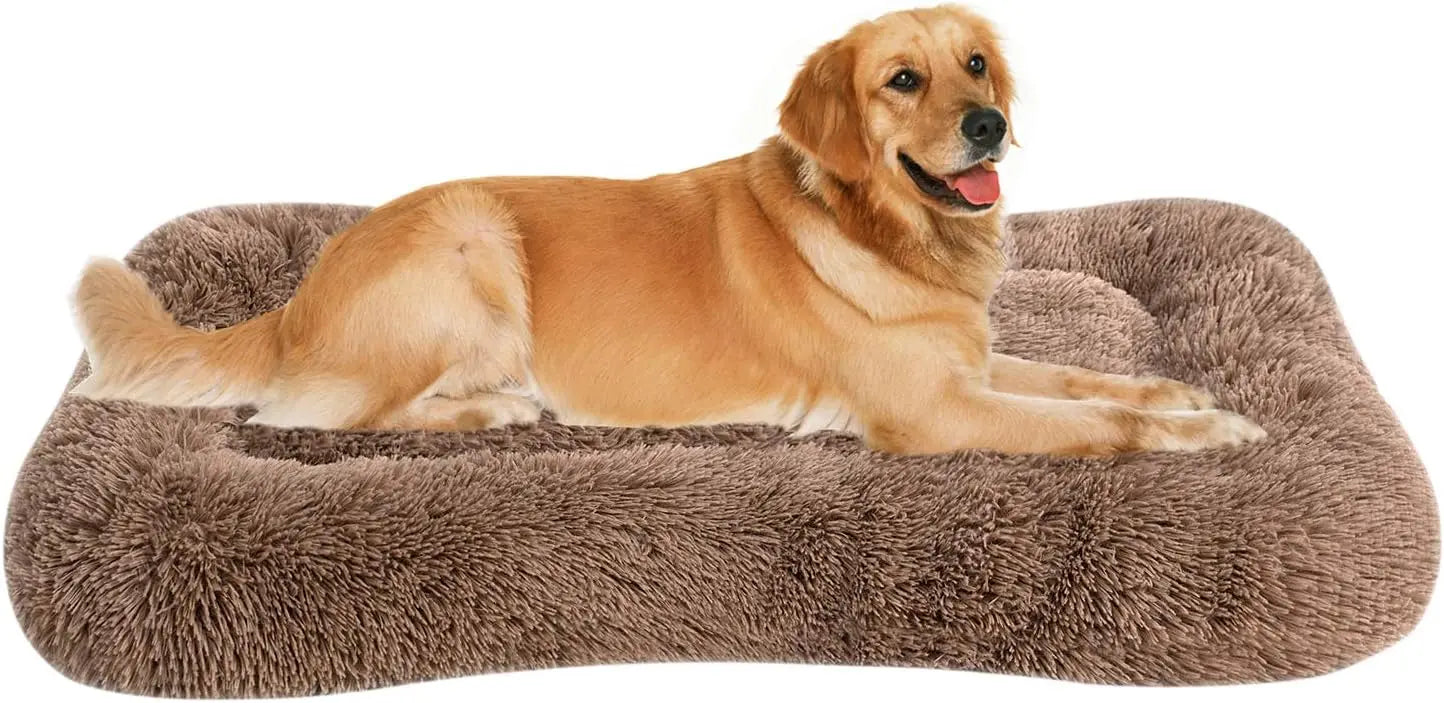 Deluxe Plush Bed. Cushion Crate Mat, Fluffy Comfy Kennel Anti-Slip Washable Pad for Medium Large X-Large Dogs