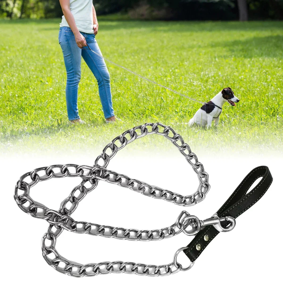 1Pcs Metal Chain Dog  With Leather Handle