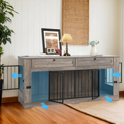 Wooden Dog Cage End Table with Charging Station Heavy Duty Indoor
