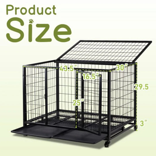 42" Heavy Duty Dog Crate, Metal for Medium To Large Dogs with Double Doors