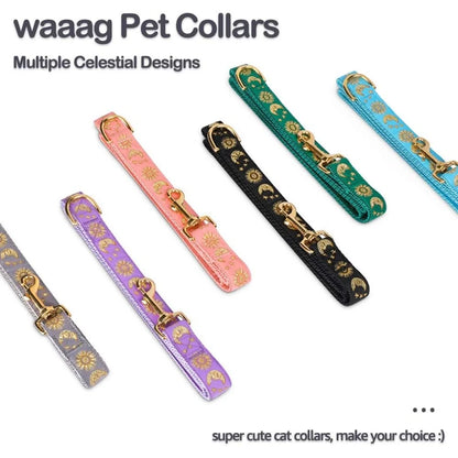 Crescent Moon Stars Dog Cat Collar Leash Harness Nylon Handmade Large Pets Unique Design Pack of 1