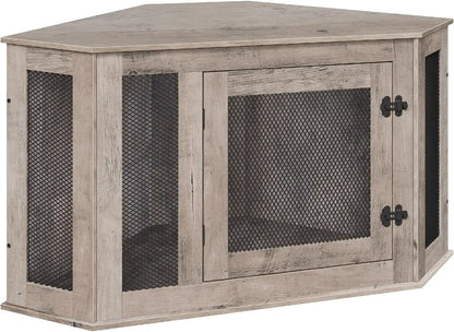 Corner Dog Crate Furniture, Wooden Kennel End Table, Decorative Indoor Use