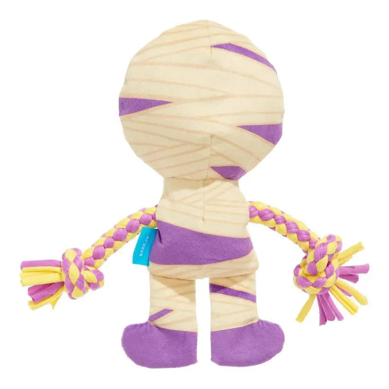 Halloween Dog Toy Mummy Plush with Squeaker Crinkle Sound Tug Rope Whip Flip Legs Interactive Play