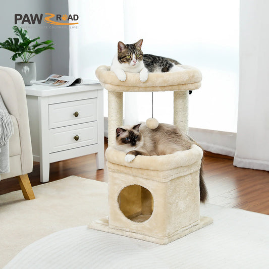 This Cat Tree Tower is designed for 1–2 indoor cats to play, rest, and climb in comfort. Featuring a cozy condo, wide top perch, natural sisal posts, soft plush fabric, and a playful pom-pom, it’s the perfect all-in-one s