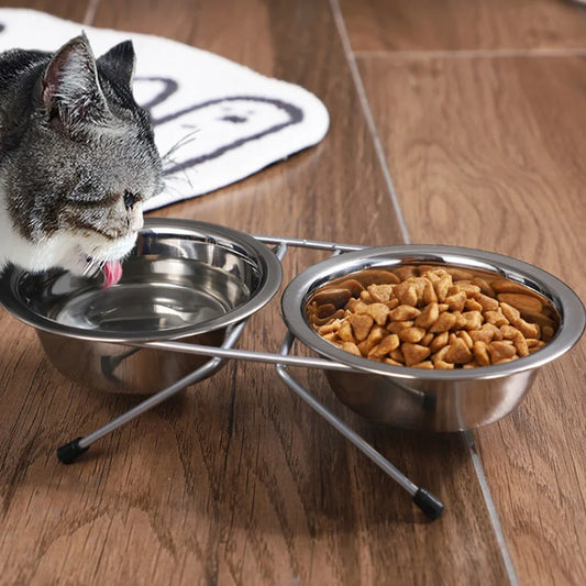Stainless Steel Dogs/Cat Double Bowls. Durable Iron Stand Food Water Dishes Anti Slip Puppy Feeder Pet Supplies