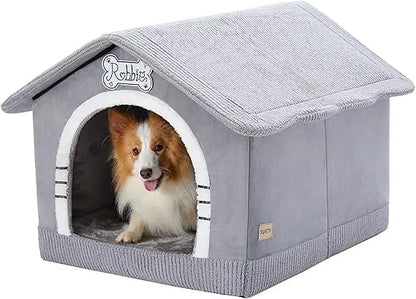 Indoor Dog House with Frame, Insulated Cozy, Suitable for 25-60 lb, Large Plus (30"×26"×25"), Gray