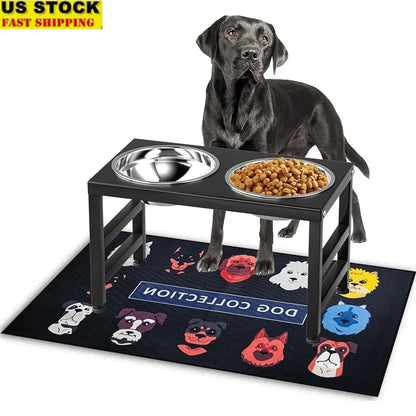 Metal Elevated Dog Bowls with Raised Stand and Spill-Proof Mat Comfortable Feeding Height with Stainless Steel bowls