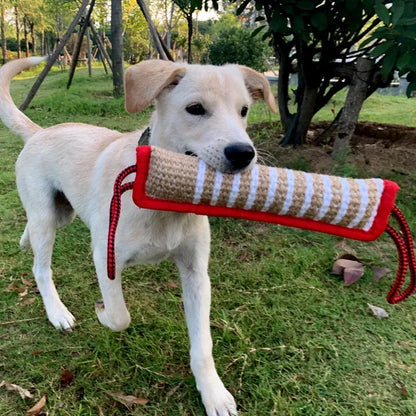 Dog Biting Pillow.  Tug Stick Hemp Training Chewing Durable Linen Molar Clean Teeth Interactive Toys Outdoor 2 Rope