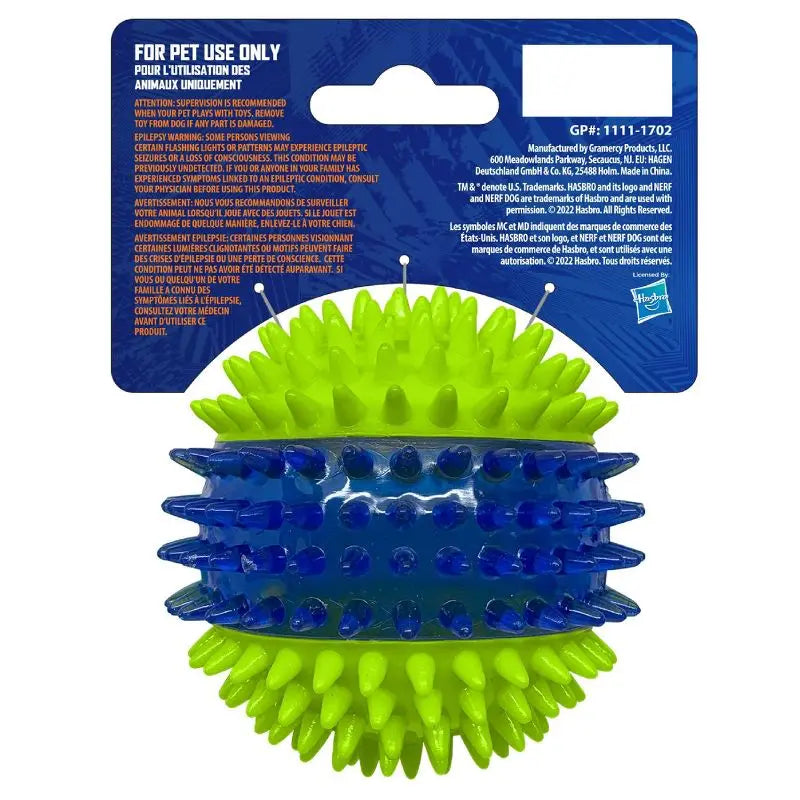 LED Light Up Squeaky Ball Dog Toy with Dental Spikes Soft  Interactive Night Play Fetch Game