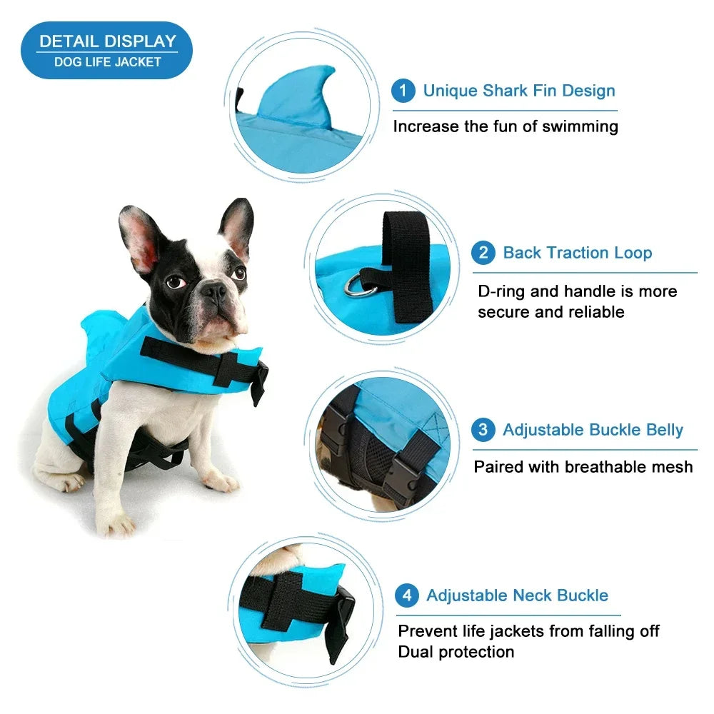 Shark Fin Dog Life Jacket Enhanced Buoyancy Small Dogs Safety Vest with Handle for Dogs Surfing