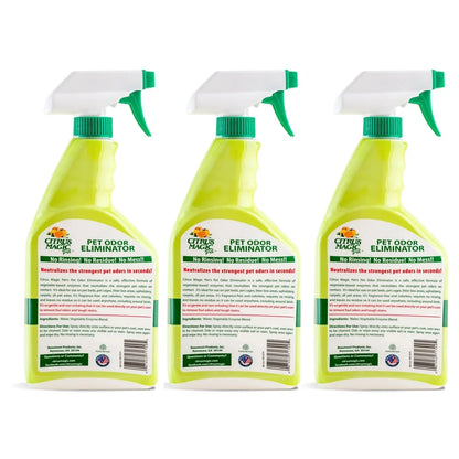 Pet Odor Eliminator Enzyme Spray Non-Staining Formula Carpets Bedding Upholstery Safe Pets 3 Pack 22oz Each