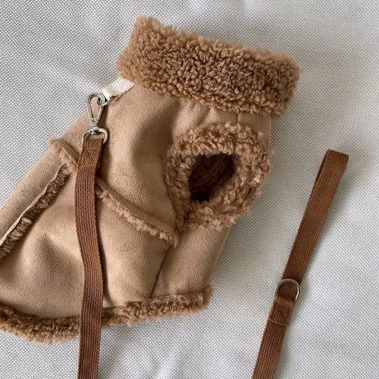 Classic Solid Color Dog Vest Autumn Winter Wool Warm Small Medium-sized Jacket Vest With Traction Buckle