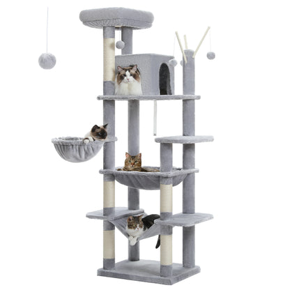 This Large Cat Tree is the ultimate multi-level playground for indoor cats. Featuring plush condos, sturdy scratching posts, cozy perches, and spacious caves, it provides endless entertainment, comfort, and climbing fun for y