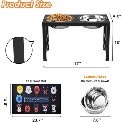 Metal Elevated Dog Bowls with Raised Stand and Spill-Proof Mat Comfortable Feeding Height with Stainless Steel bowls