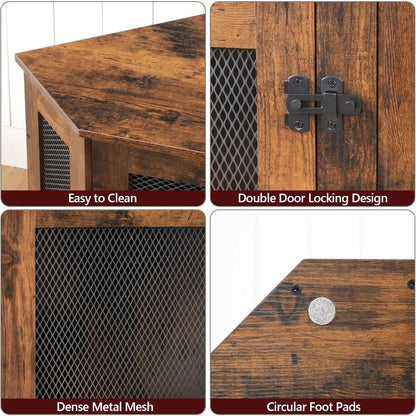 Corner Dog Crate Furniture, Wooden Kennel End Table, Decorative Indoor Use
