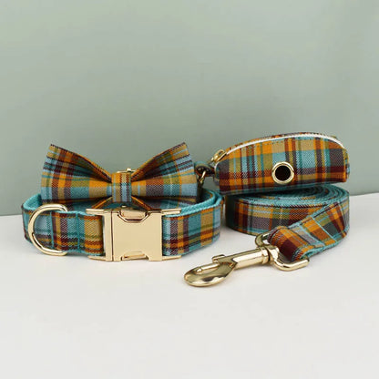 High Quality Custom Design Logo Cotton Pet Accessories Personalized Dog Collar Leashes Harness Bow Set