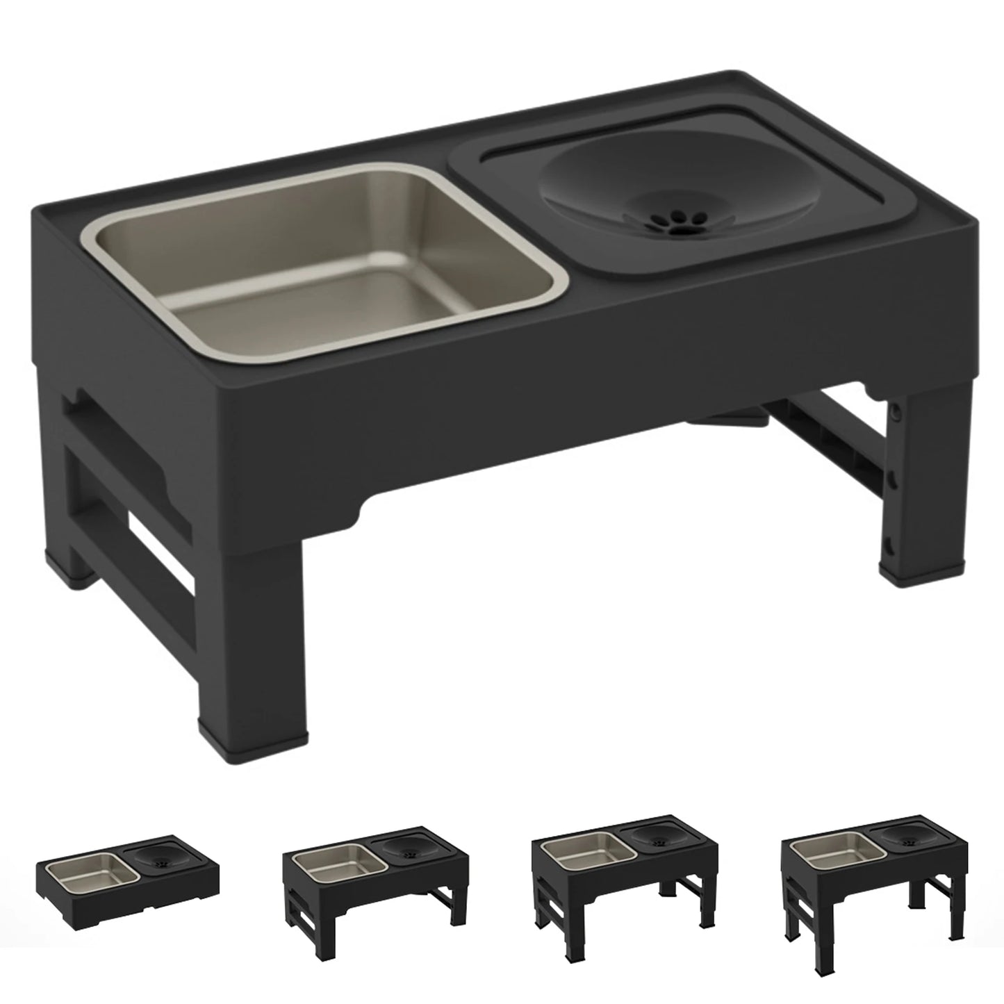 3 In1 Pet Dog Stainless Steel Slow Feed Drinking Water Bowls Anti Knock Adjustable Height