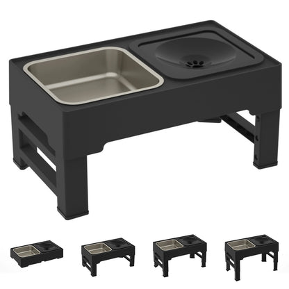 3 In1 Pet Dog Stainless Steel Slow Feed Drinking Water Bowls Anti Knock Adjustable Height