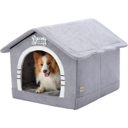 Indoor Dog House with Frame, Insulated Cozy, Suitable for 25-60 lb, Large Plus (30"×26"×25"), Gray