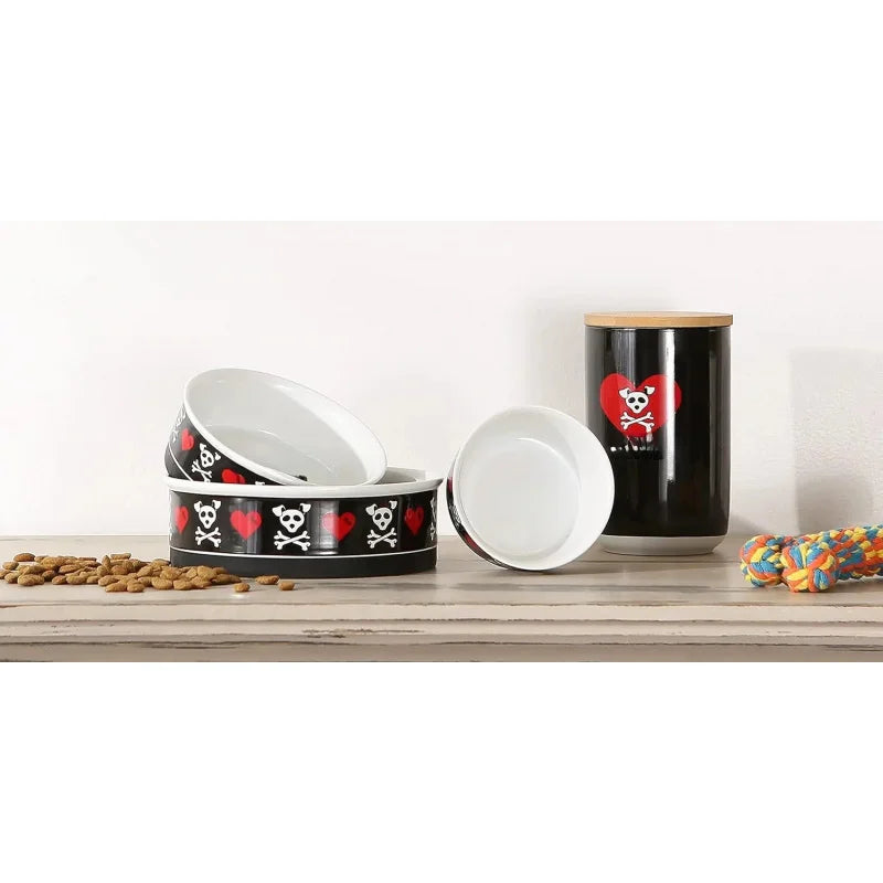 Ceramic Food & Water Bowls Non-Slip Secure, Less Feeding, Microwave & Dishwasher Safe, Small Set, 4.25x2,