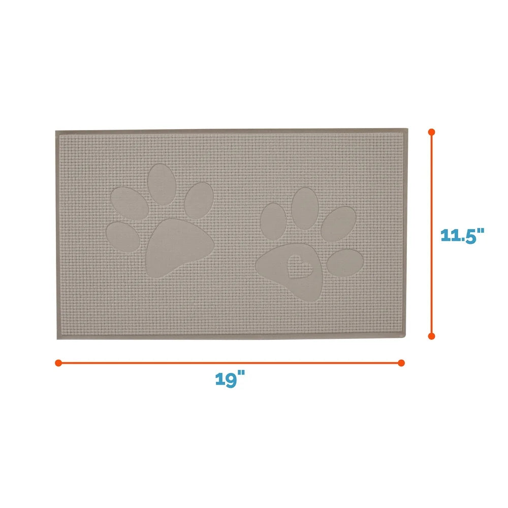 Foam Dog Bowl Mat with Paw Print Design Non-Skid Back Easy Clean Cushiony Rectangle Shape Floor Protector