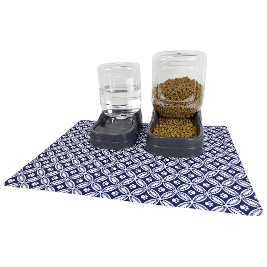 Waterproof Dog Food Mat Slip-Resistant Stain Resistant Absorbent Feeding Mat Machine Washable Protects Floors Durable 19x24in