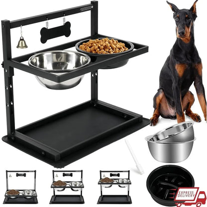 Elevated Slow Feeder Dog Bowls Adjustable Height Reduces Joint Stress with Spill-Proof Mat Large Dogs
