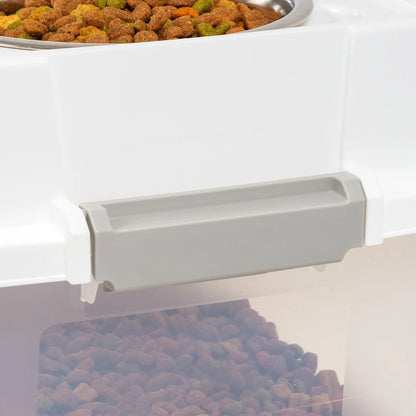 Airtight Pet Food Container.  Dog/Cat Food Storage Bin. Treat Box with Bowls Durable Clear Body Easy Access Secure Lid