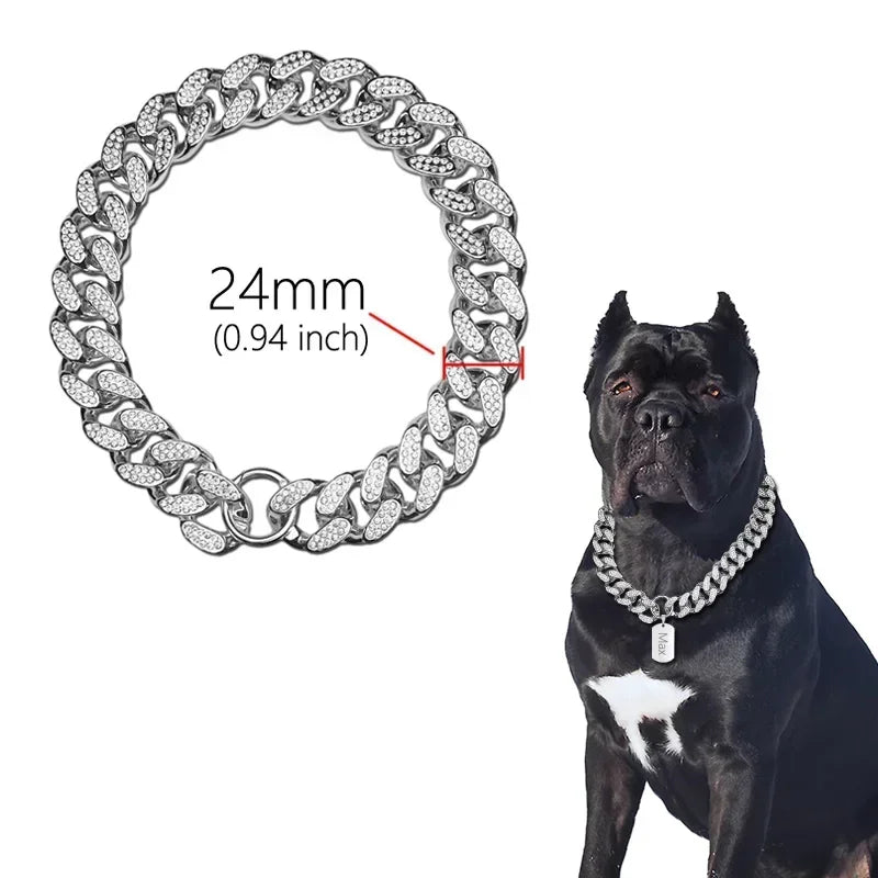 Plastic Dog Collar Chain Diamond Inlay Sparkle Bulldog Necklace