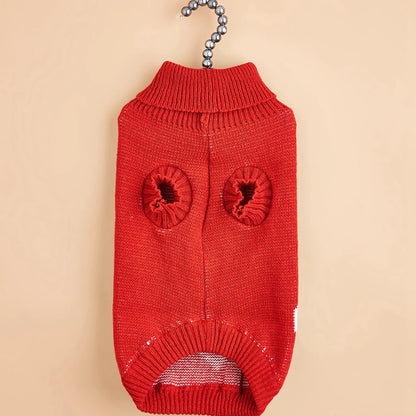 Cute Dog Sweater. Heart Pattern Warm Pet Jumper, Coat Jacket Winter Clothes High Collar Knitwear