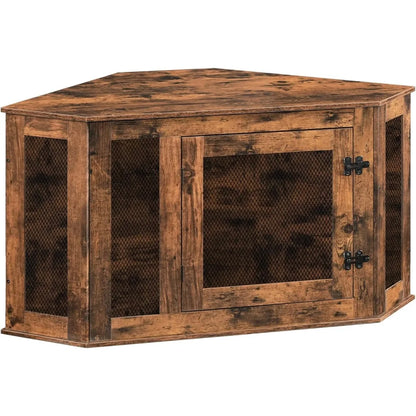 Corner Dog Crate Furniture, Wooden Kennel End Table, Decorative Indoor Use