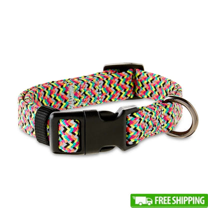 Reflective Adjustable Dog Collar Small Multi Color Chevron Pattern Easy Leash Attachment Safe Night Visibility Comfortable Fit