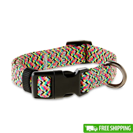 Reflective Adjustable Dog Collar Small Multi Color Chevron Pattern Easy Leash Attachment Safe Night Visibility Comfortable Fit