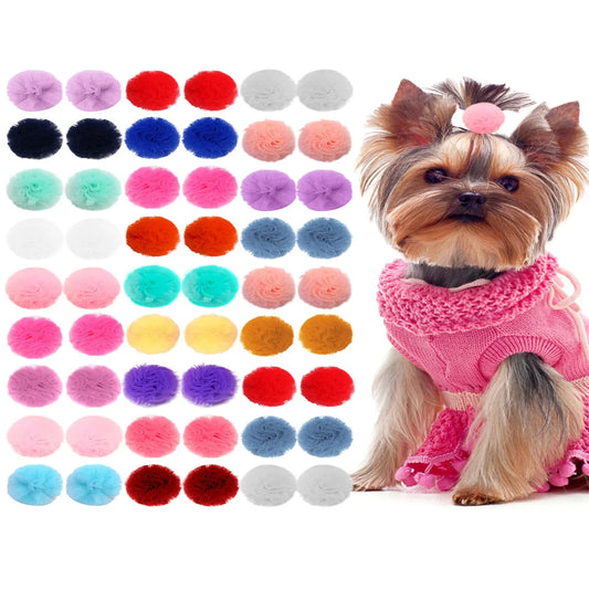 40PCS Dog Hair Accessories Small dog Hair Bows Round Lace Bows rubber bands