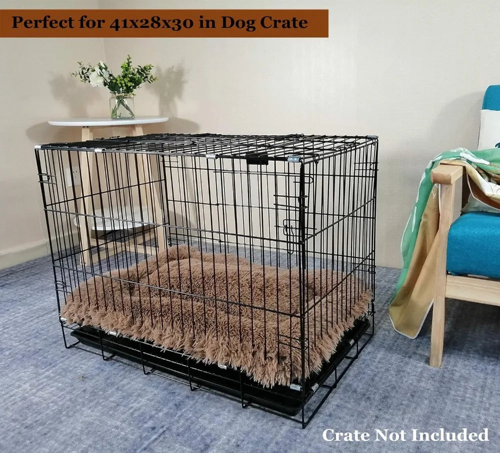 Deluxe Plush Bed. Cushion Crate Mat, Fluffy Comfy Kennel Anti-Slip Washable Pad for Medium Large X-Large Dogs