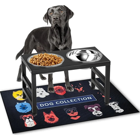 Metal Elevated Dog Bowls with Raised Stand and Spill-Proof Mat Comfortable Feeding Height with Stainless Steel bowls