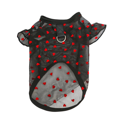 Adorable Puppy Tank Top with Polka Dot Pattern and Ruffle Sleeves