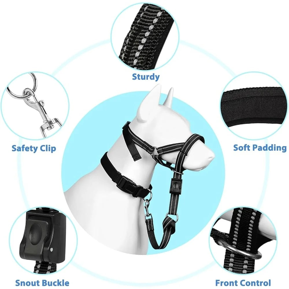 Soft Dog Head Collar No Pull Adjustable Training Halter Padded Safety Nose Leash Reflective Medium Large