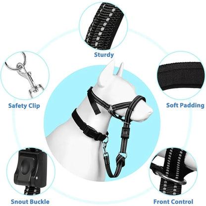 Soft Dog Head Collar No Pull Adjustable Training Halter Padded Safety Nose Leash Reflective Medium Large