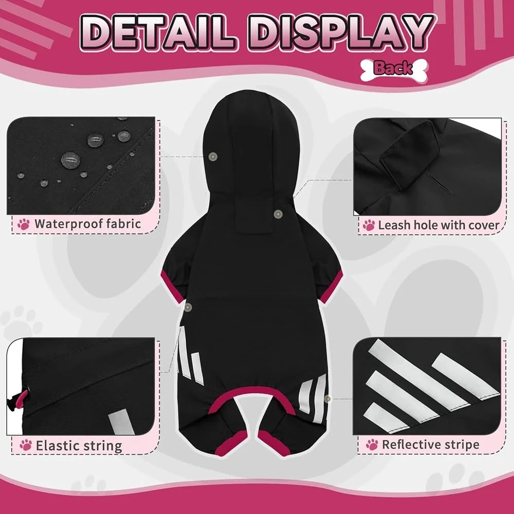 Waterproof Dog Raincoat Lightweight Reflective Straps with Leash Hole Comfortable Small Medium Dogs