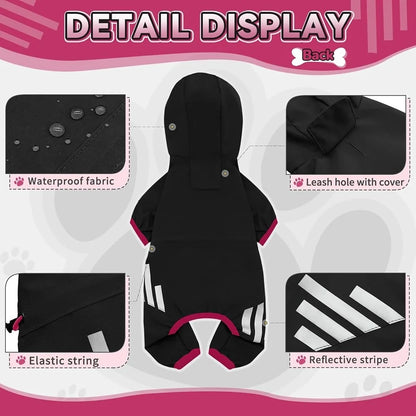 Waterproof Dog Raincoat Lightweight Reflective Straps with Leash Hole Comfortable Small Medium Dogs