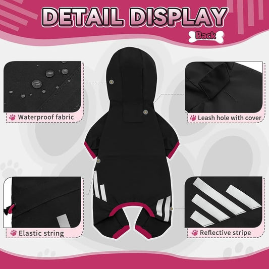 Waterproof Dog Raincoat Lightweight Reflective Straps with Leash Hole Comfortable Small Medium Dogs