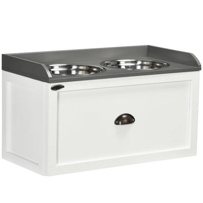 Dog Feeding Station with Storage Drawer Elevated Pet Feeder Stainless Steel Bowls Large Dogs Organized Pet Supplies