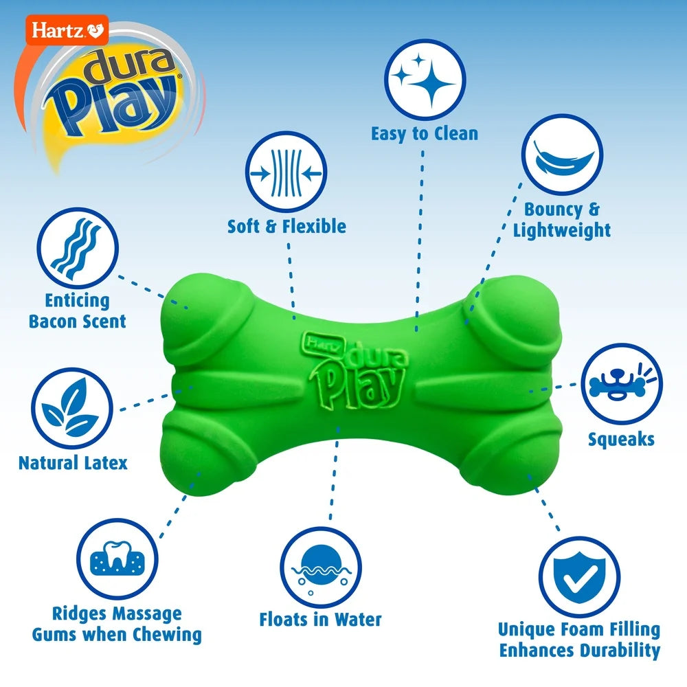 DuraPlay Medium Dog Toy 3 Pack Bacon Scented Latex Fetch Chew Flexible Durable Squeaky Indoor Outdoor Play