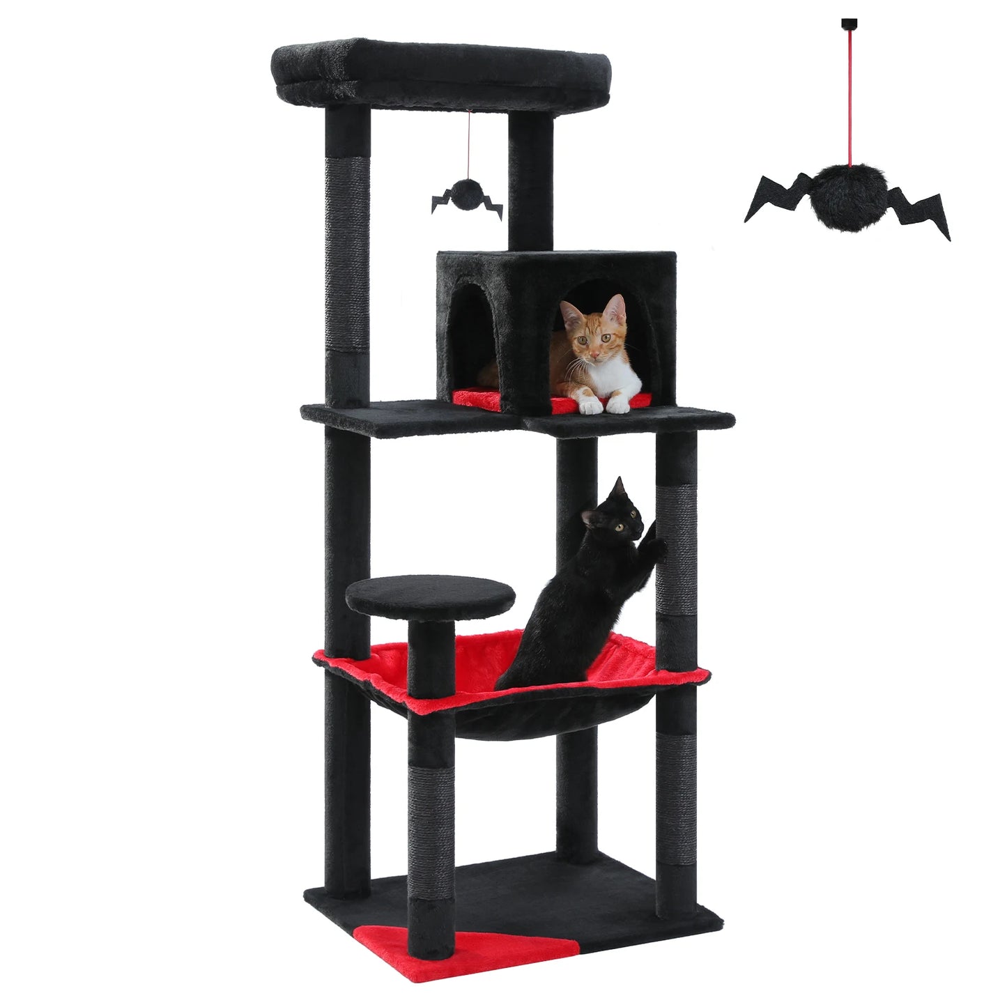 This 5-Level Cat Tree Tower is perfect for large indoor cats to climb, play, and relax. It features sisal-covered scratching posts, a cozy condo, a spacious hammock, and a top perch for ultimate comfort and entertainment.