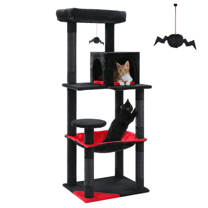 This 5-Level Cat Tree Tower is perfect for large indoor cats to climb, play, and relax. It features sisal-covered scratching posts, a cozy condo, a spacious hammock, and a top perch for ultimate comfort and entertainment.