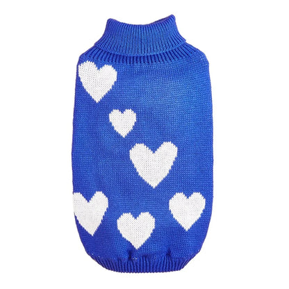 Cute Dog Sweater. Heart Pattern Warm Pet Jumper, Coat Jacket Winter Clothes High Collar Knitwear